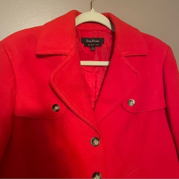 Evan Picone Red Button Front Peacoat Jacket Size 12 Large - Picture 2 of 7